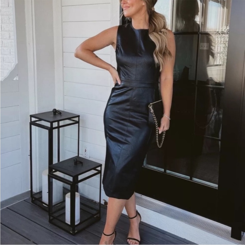 NWT Spanx faux Leather Combo Fitted Dress black medium